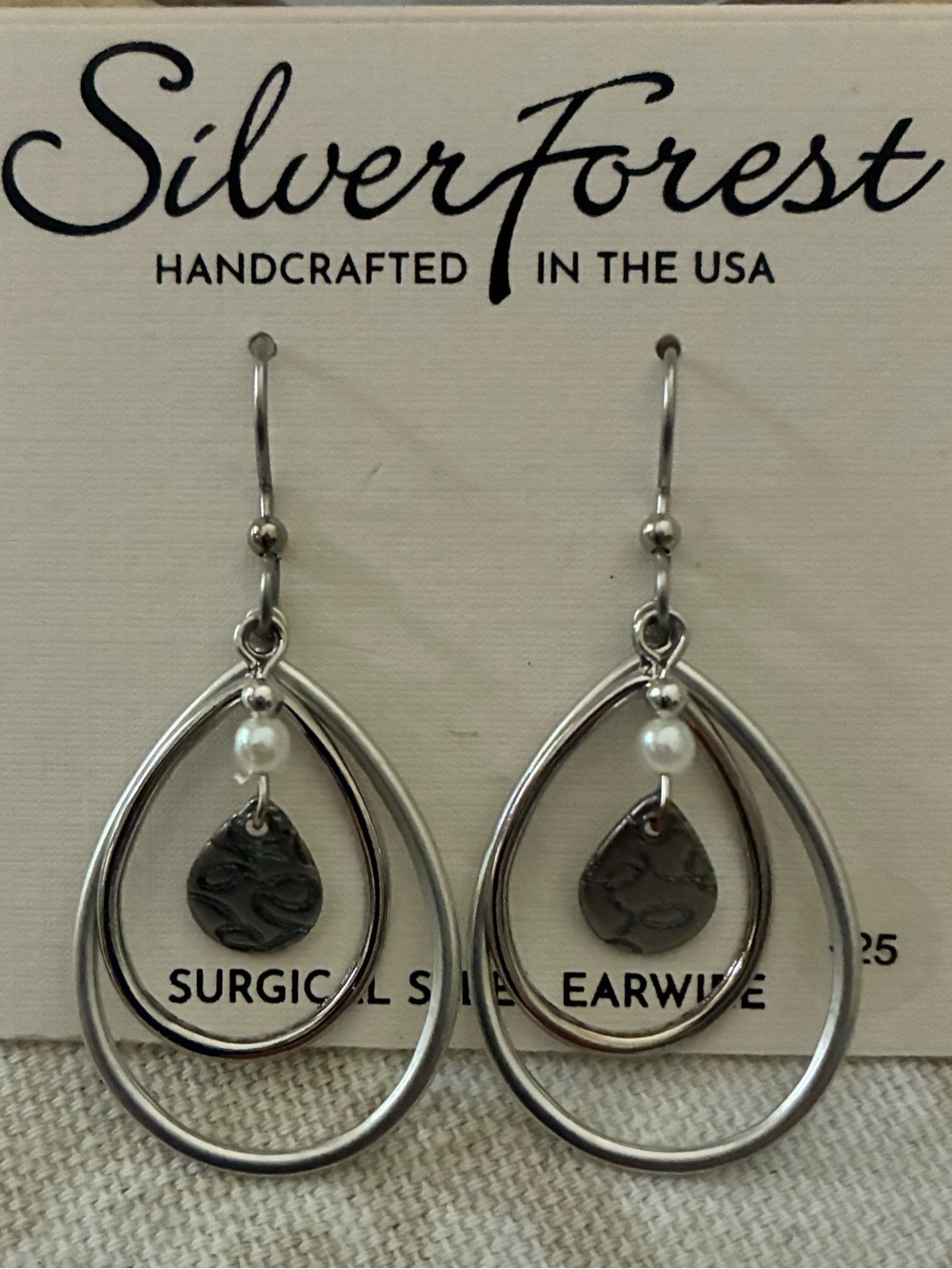NEW Silver Forest Earrings Silver Tone Teardrop Dangle Wire Surgical Steel